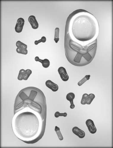 3D Baby Bootie and Charms Chocolate Mould - Click Image to Close